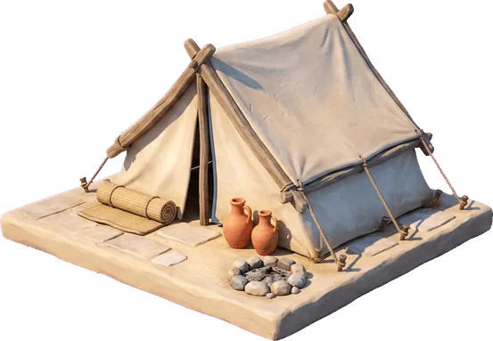 A painted canvas tent
