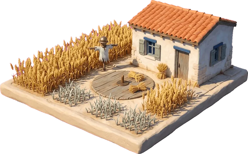A painted miniature wheat farm from Elysia